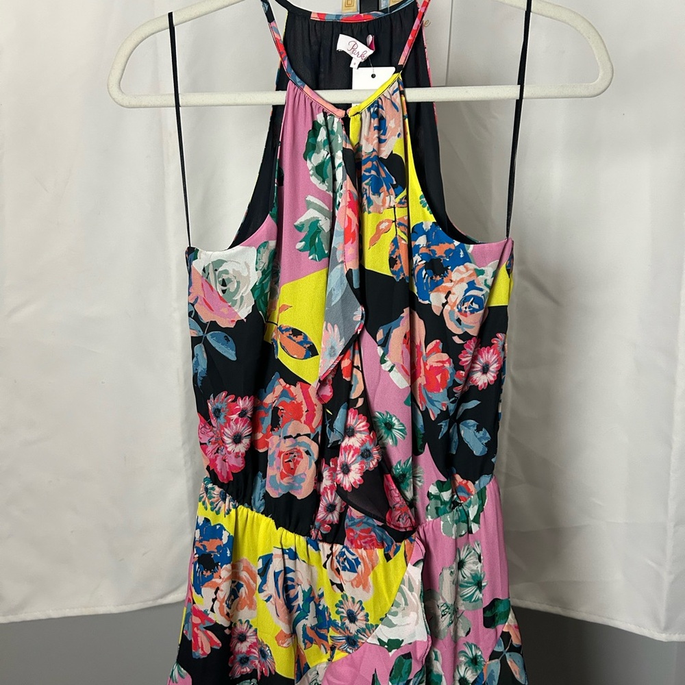 Parker NYC Floral Halter Women’s Tank Top Mini Dress - Pink, Black & Yellow